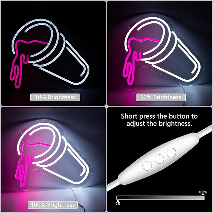 Moodion Double Cups Neon Sign for Wall Decor, Dimmable Pink Neon LED Lights Signs for Bar Man Cave, Neon Light Up Signs for Bedroom Pub Bar Accessories Decorations Aesthetic, Birthday Neon Sign Gifts