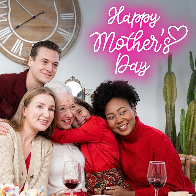 Happy Mother's Day Neon Sign Mother's Day Party Backdrop LED Neon Light Home Room Wall Decor Gift for Mom Wife Birthday with Dimmable Switch