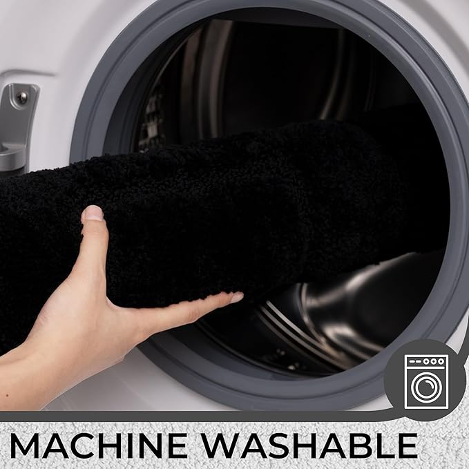 GRANNY SAYS Bathroom Toilet Rugs U Shaped, Bath Mats for Bathroom, Shower Room Rugs Non Slip Washable, Absorbent Microfiber Toilet Mat, Soft Plush Shaggy Bath Carpet, 20" x 24", Black