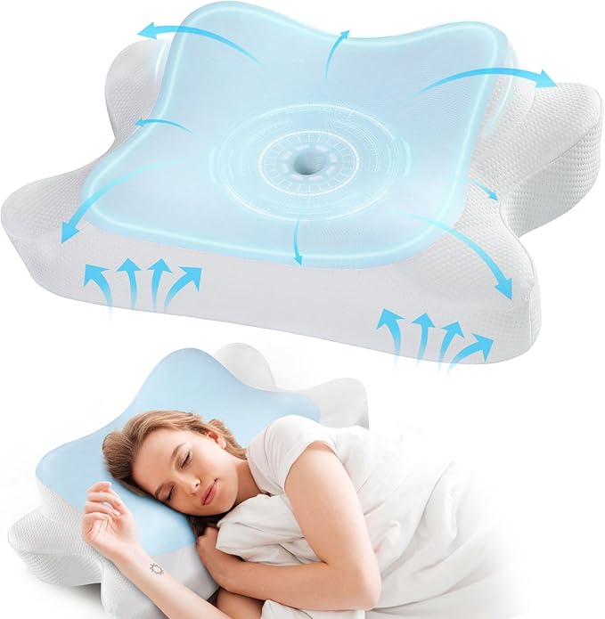 Cervical Neck Pillow, Side Sleeper Pillow for Neck Shoulder Pain Relief, Contour Memory Foam Cooling Pillow for Back Stomach Sleepers, Ergonomic Orthopedic Pillow