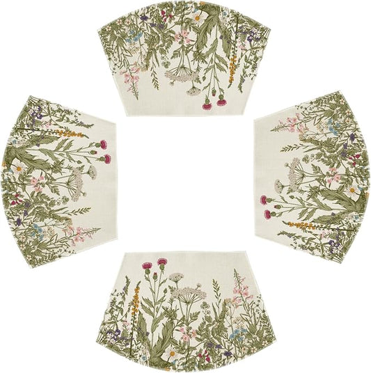 Artoid Mode Wild Flower Round Table Summer Wedge Placemats Set of 4, Seasonal Kitchen Dining Table Decoration for Indoor Party Home