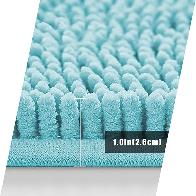 Bathroom Rugs Mat 70x24 Long Non Slip Chenille Bath Mats Bath Rugs for Bathroom Shower Aqua Blue