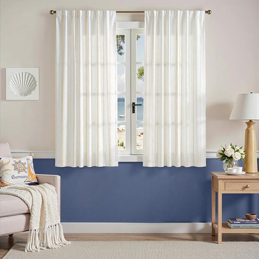 jinchan Yellow and White Striped Curtains 63 Inch Length for Living Room Bedroom Yellow on White Pinstripe Curtains Privacy Light Filtering Rod Pocket Modern Window Treatments Set 2 Panels