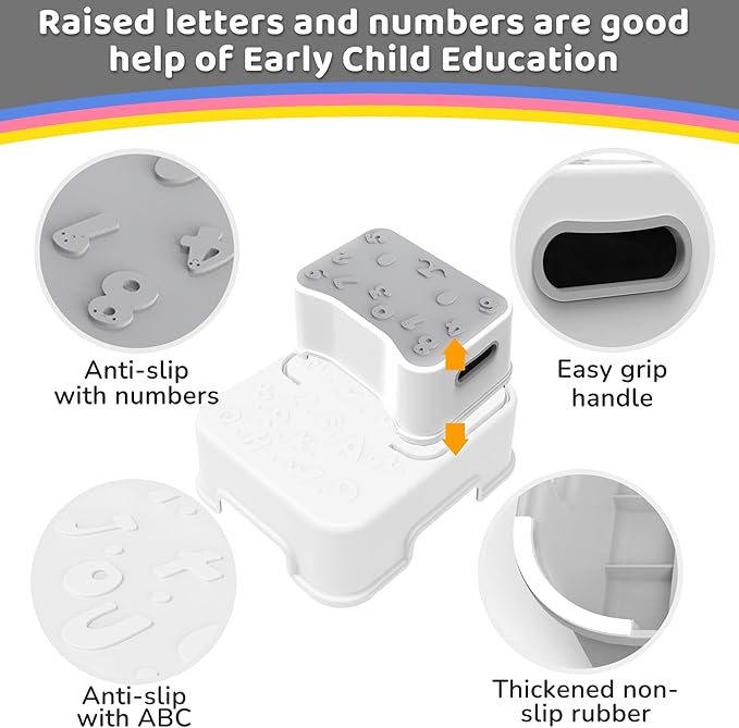 Step Stool for Kids, Anti-Slip Sturdy Toddler Two Step Stool for Bathroom, Kitchen and Toilet Potty Training (White)