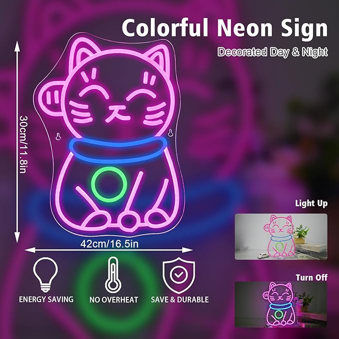 Cartoon Cat Neon Sign Children Led Neon Signs Anime Pink Neon Signs Classroom Reading Room Bookstore Kids Room School Decoration Kids Gifts
