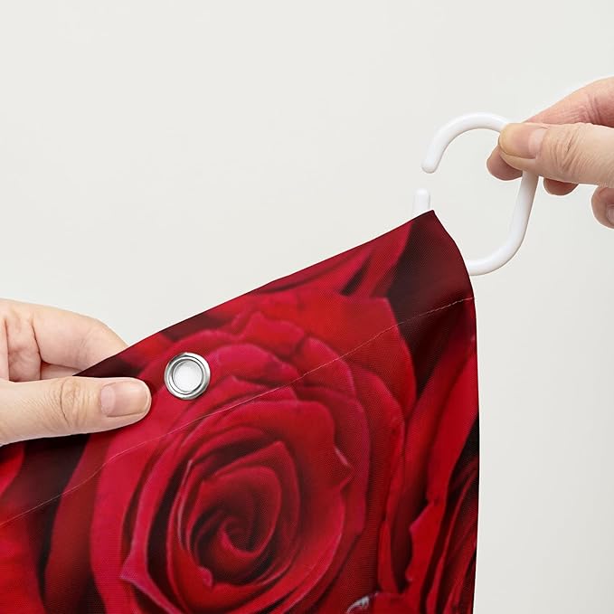 AILONEN Red Rose Couple Shower Curtain,Red and Gold Hearts Printed Bath Curtain,Modern Waterproof Luxury Rose Themed Bathroom Decor, 72" W x 84" H