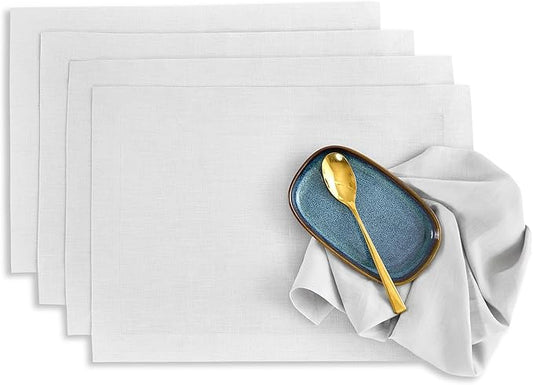 Solino Home Linen Placemats Set of 4 - Silver Cloud Placemats 14 x 19 Inch - 100% Pure Linen Table Place Mats for Summer - Fete