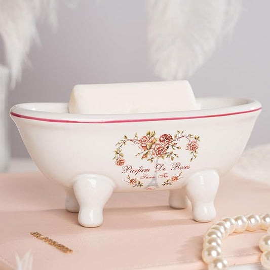 1 Piece 5.7"" Mini Ceramic Clawfoot Double Ended Bathtub Soap Dish Vintage Decortative Soap Dish (Style 01)