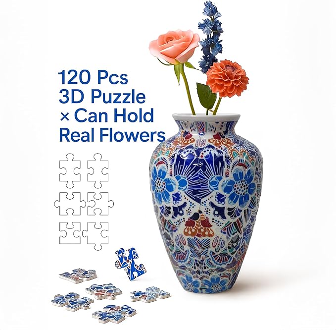 3D Puzzle Vase Unique Flower Vase for Adults Made by 120 Curved Plastic Puzzle Pieces, Vases for Flower Home Creative Gift for Parents & Housewarming