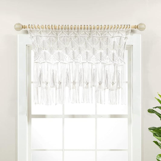 Lush Decor Boho Macrame Tassel Cotton Valance/Kitchen Curtain/Wall Decor, 30" L x 40" W, White