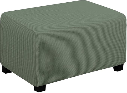 Easy-Going Stretch Ottoman Cover Folding Storage Stool Furniture Protector Soft Rectangle slipcover with Elastic Bottom(Ottoman Small,Greyish Green)