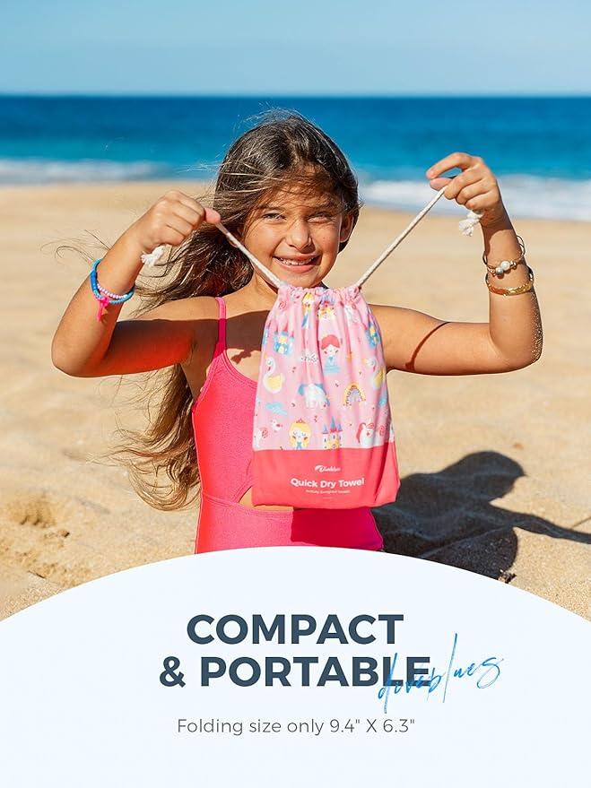 Kids Beach Towel 60''x30'', Quick Dry, Sand Free, Compact, Lightweight, Absorbent, Girls & Boys Large Microfiber Towels for Pool, Swim, Cruise Essentials, Princess