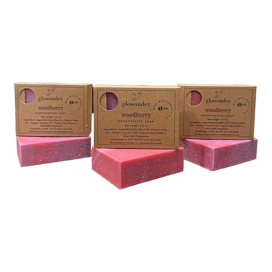3 Pack Woodberry Handmade Organic Bar Soap for Face and Body - Moisturizing, All-Natural, Cruelty-Free - Botanical Ingredients - Shower, Bath, Hand Soaps, Gifts - 13.5 oz