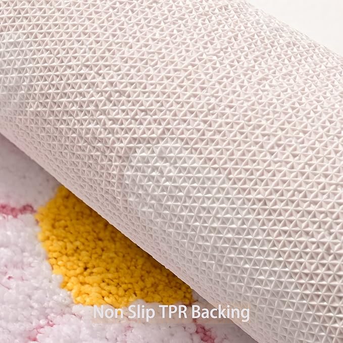 QJHOMO Pink Bathroom Rugs Cute Daisy Bath Mat White and Yellow Flower Decor Rug Non Slip Floor Carpet Microfiber Bathmat Super Absorbent Machine Washable Bathtub Mats for Shower (24x36 inch)