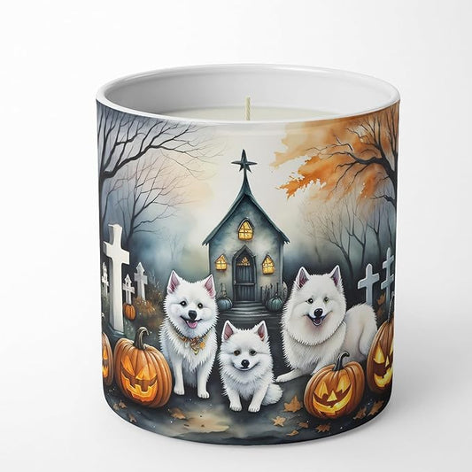 Caroline's Treasures DAC2008CDL American Eskimo Spooky Halloween Decorative Soy Candle Nature Soy Wax Essential Oil Home Decor Ideal for Bedroom Kitchen Bath Office Gift, 10 oz