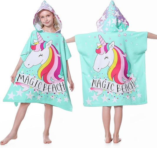 MOKANI Kids Hooded Poncho Towels, Soft & Absorbent Microfiber Beach Towel, Swimming Pool Changing Robe Bathrobe Bath Towel