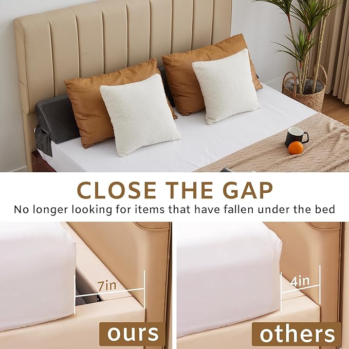 King Bed Wedge Pillow for Headboard, Foam Headboard Pillow, Bed Gap Filler, Mattress Gap Filler King - Fill The Gap (0-7") Between Headboard and Mattress (Short Plush, 76"x10"x6")