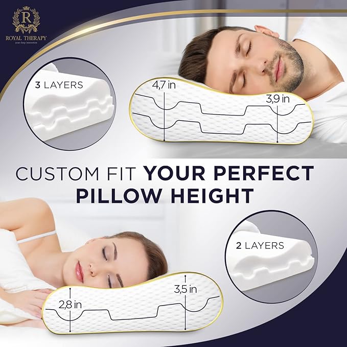 Royal Therapy Memory Foam Pillow, 2-Pack Queen Pillow Neck Pain Relief, Contour Pillow, Pillow for Neck and Shoulder Pain, Neck Pain Pillow, Side Sleeper Pillow, Cervical Neck Pillow