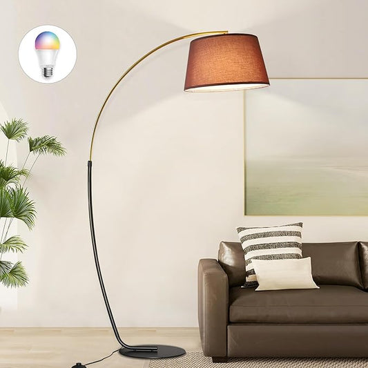 Arc Floor Lamp,74" Tall Floor Lamps,Vintage Floor Lamp Gold & Black Arched Pole Design,15W Dimmable RGB Bulb(LED) Included