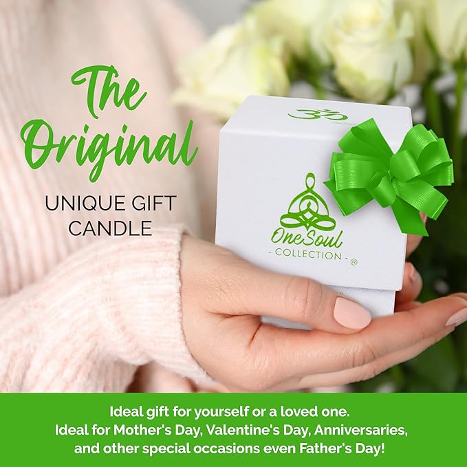White Tea Ginger Aromatherapy Scented Candles, Luxury Spicy Lemony Citrus Yoga Candles for Home Scented with Om Design, Hand-Poured Soy Candles, 50 Hours Burning Time, 7.6 oz. - OneSoul Collection