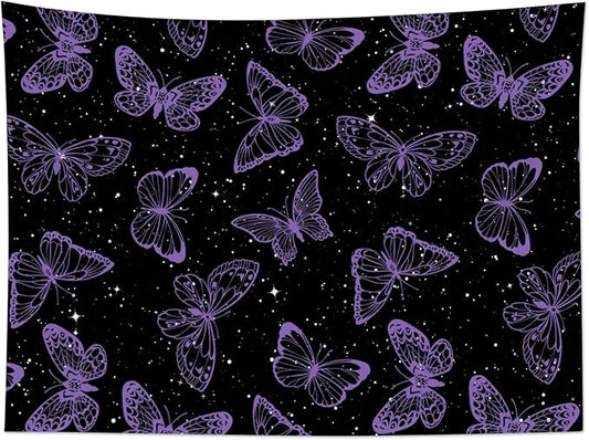HVEST Purple Butterfly Wall Hanging - Galaxy Space Tapestry for Bedroom, Kids Room, Living Room - 60L x 80W inches