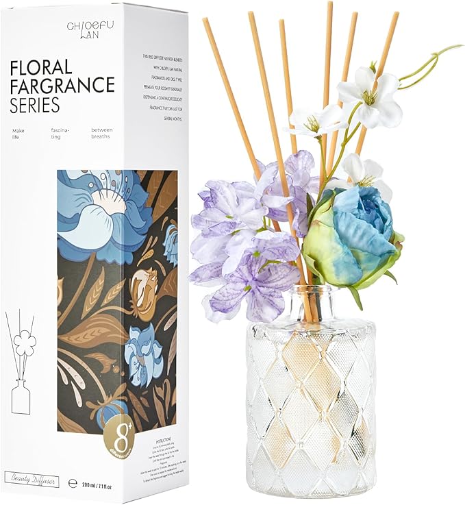 Chloefu Lan Reéd Diffuser Set 6.7oz (200ml) with 9 Sticks,Scent Diffusers for Home, Flowers Reéd Diffuser Sticks, Scentsy Home Fragrance, Scented Oils, Home & Bathroom Décor
