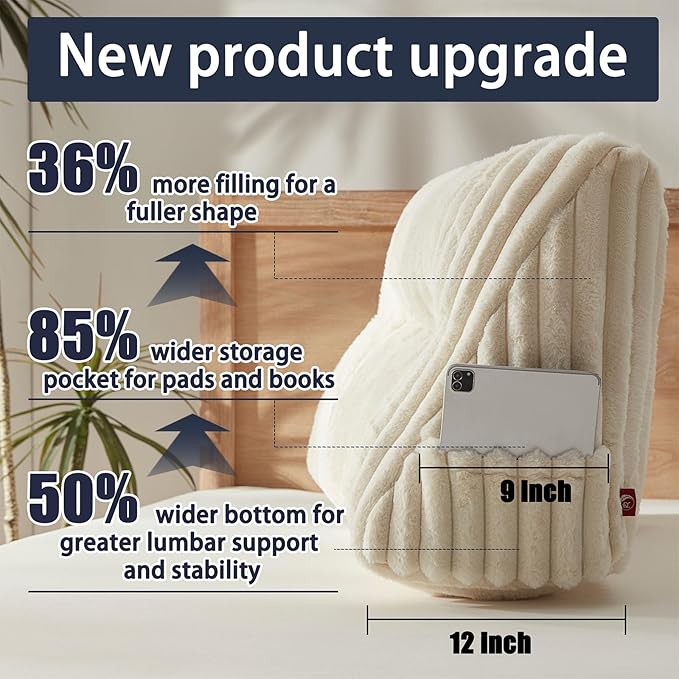 Faux Fur Headboard Pillow with 2 Pack Neck Roll Pillow Large Headboard Pillow Soft and Supportive with Removable Cover (Beige, Queen)