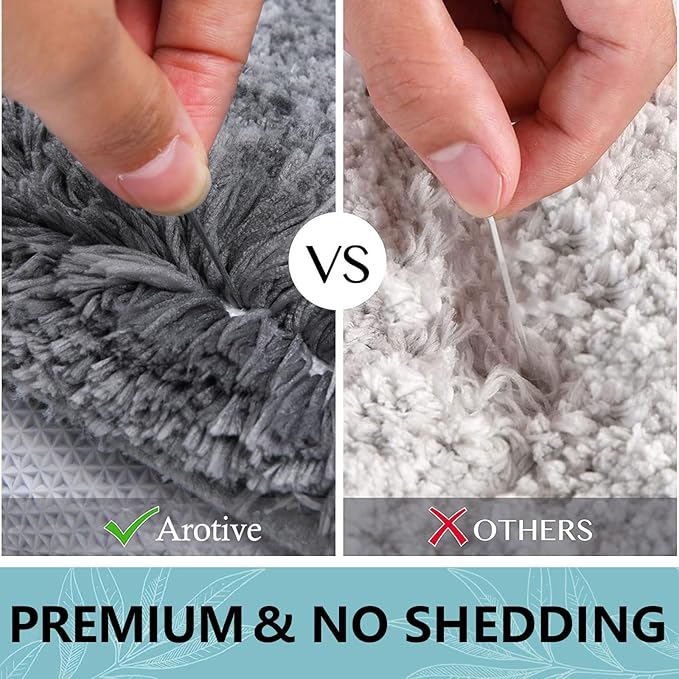 Arotive Microfiber Bathroom Rugs, Shaggy Soft and Absorbent Bath Rug, Non-Slip, Thick Plush Machine Washable Dry Bath Mats for Bathroom, Tub and Shower, 24x16, Grey
