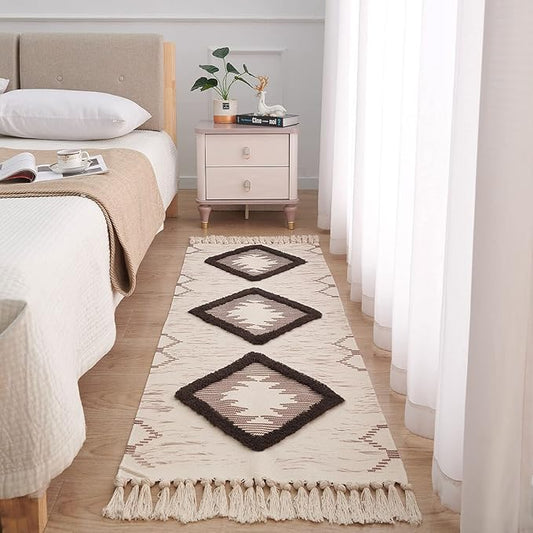 Boho Runner Rug 2'x5', Washable Hallway Rug Runner Non Slip Rubber Backed, Kitchen Farmhouse Area Rug Floor Mat with Tassels, Tufted Woven Cotton Entryway Carpet, Brown