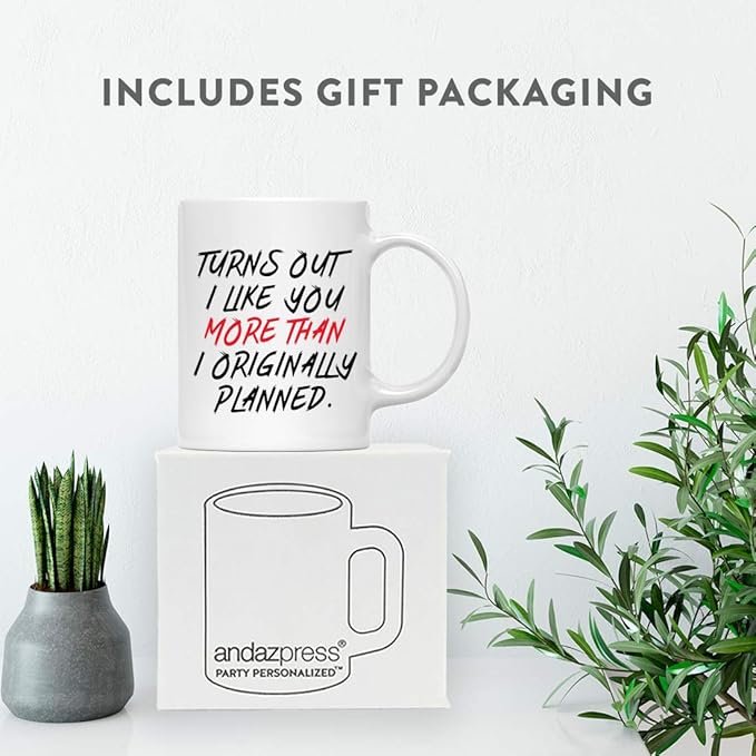 Andaz Press Valentine’s Day Funny 11oz. His Her Couples Coffee Mug Gift, Turns Out I Like You More Than I Originally Planned, 1-Pack, Gift Box Boyfriend Coffee Mug Valentine Mug Valentine Coffee Cup