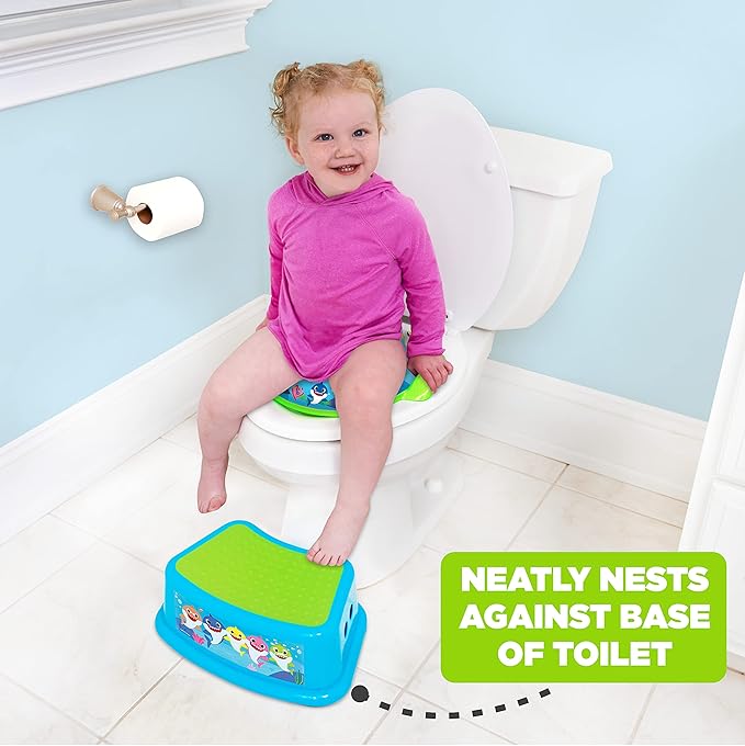 PinkFong Baby Shark Bathroom Step Stool for Kids Using The Toilet and Sink - Kids Step Stool, Potty Training, Non-Slip, Bathroom, Kitchen, Lightweight