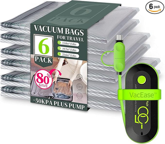Travel Vacuum Storage Bags with USB Pump, 6 Pack Compression Packing Bags for Luggage and Suitcase,Space Saver Bags for Clothes and Clothing Travel