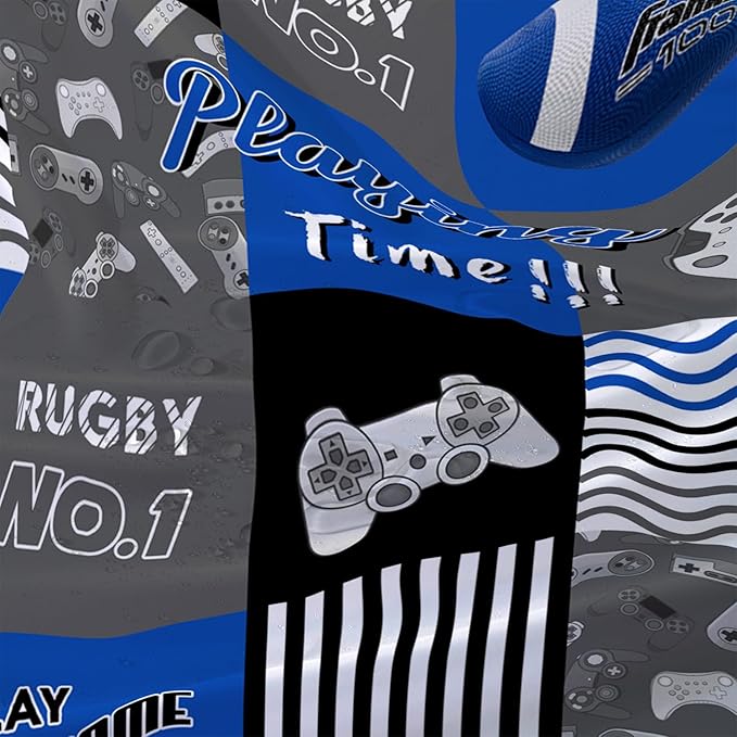 AILONEN Gamepad Shower Curtain,Navy Blue Ball Sports Bathroom Shower Curtain Sets for Boys Kids Teens, 36" W*72" H Gaming Gamer Theme Shower Curtain for Bathroom