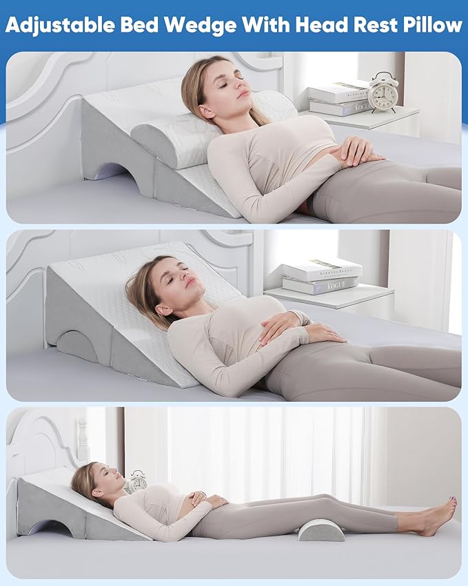 Forias Adjustable 10" Bed Wedge Pillow for Sleeping, Versatile Triangle Wedge Pillows for After Surgery, Acid Reflux, Snoring, Gerd,Leg Elevation, Foldable Wedge Pillow with Headrest Pillow