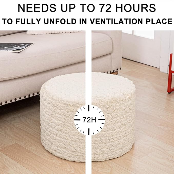 Round Pouf Ottoman 20 x 20 x 14 Inches Boho Poof Home Decor Floor Pouffe Ottoman Foot Rest for Couch Sofa Bean Bag Chairs Living Room Bedroom (Linen White)