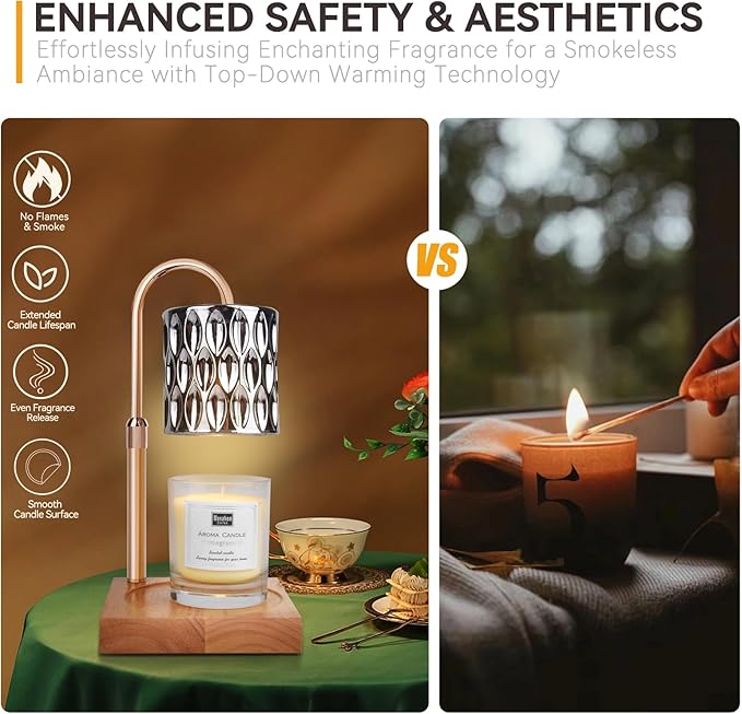 Candle Warmer Lamp with 3 Bulbs, Adjustable Height Dimmable Candle Warmer with Timer, Compatible with Large Jar Candles, Candle Lamp with Charming Gift Box Ribbon for Her/Him