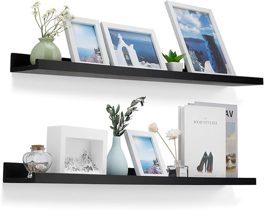 MBYD 36 Inch Floating Shelves Black, Wooden Hanging Shelves Picture Ledge Shelf, Photo Ledge Shelves for Wall with Lip Set of 2, Wall Mounted Shelf for Bedroom Kids Room Bathroom Same Sizes