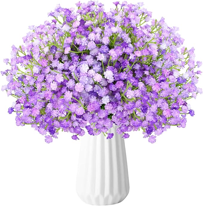 Babys Breath Artificial Flowers, 24Pcs Fake Baby Breath Flowers Artificial Bulk Faux Gypsophila Real Touch Flowers for Outdoors Wedding DIY Bouquet Arrangement Party Home Garden Decor, Purple