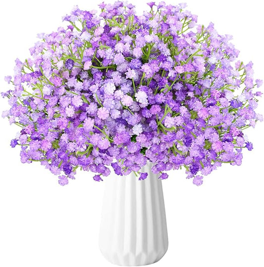 Babys Breath Artificial Flowers, 24Pcs Fake Baby Breath Flowers Artificial Bulk Faux Gypsophila Real Touch Flowers for Outdoors Wedding DIY Bouquet Arrangement Party Home Garden Decor, Purple