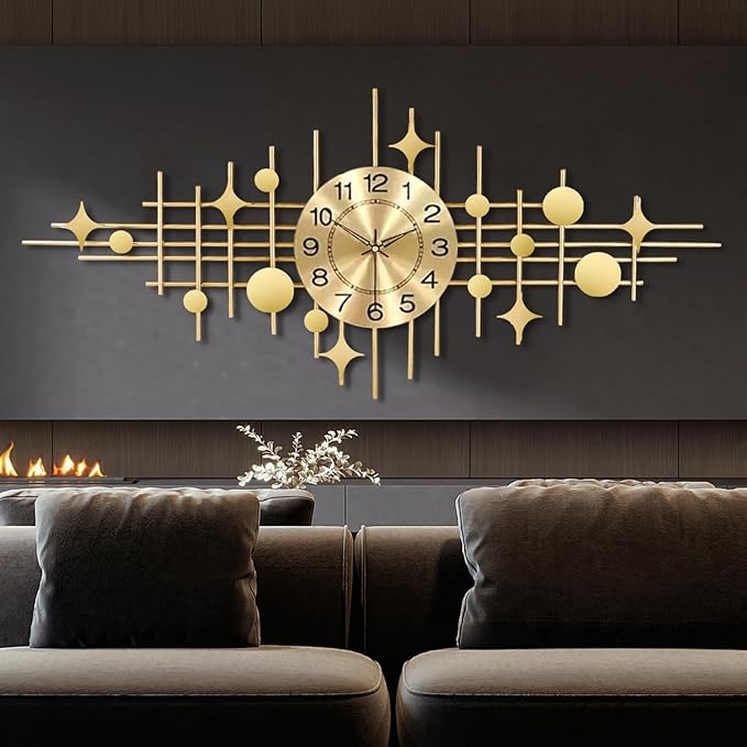 SIN&MI Wall Clock,Large Wall Clocks for Living Room,Silent Non Ticking,Battery Operated Oversized Round Modern Wall Clock for Bedroom,Farmhouse,Office Wall Decor Star, 16.3 * 37.4 Inch
