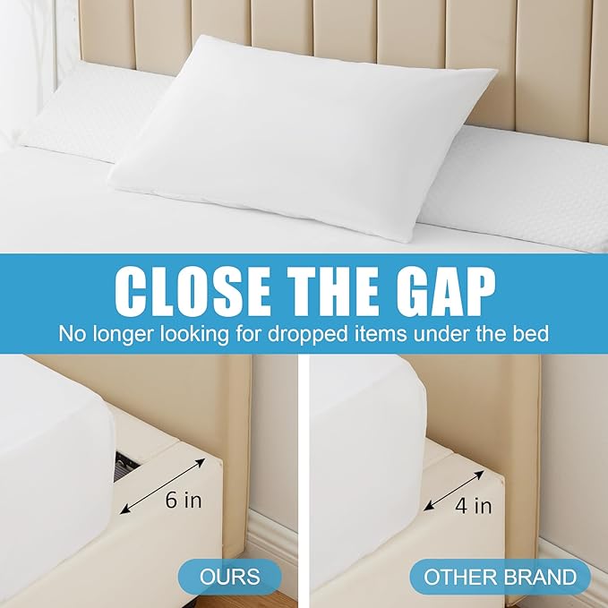 Queen Bed Wedge Pillow for Headboard, Foam Pillow Wedge for Headboard Gap, Mattress Bed Gap Filler Queen, Triangle Pillow Wedge, Anti-slip Bed Crack Space Filler (60"×10"×6") Air-Layer White