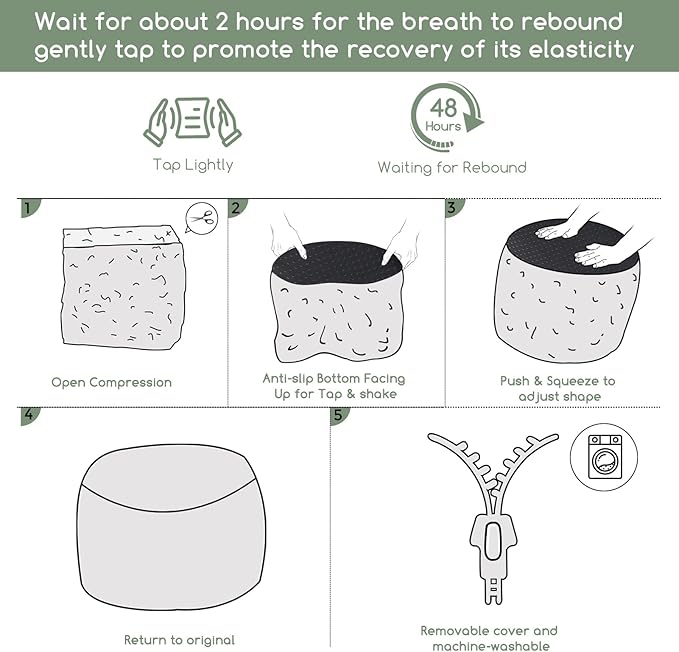 HIGOGOGO Round Stuffed Pouf Ottoman, Corduroy Poufs with Foam Chunk Filling, Furry and Fluffy Pouf Foot Stool Storage Ottoman, 26 X 18 Floor Poufs Foot Rest for Living Room, Orange