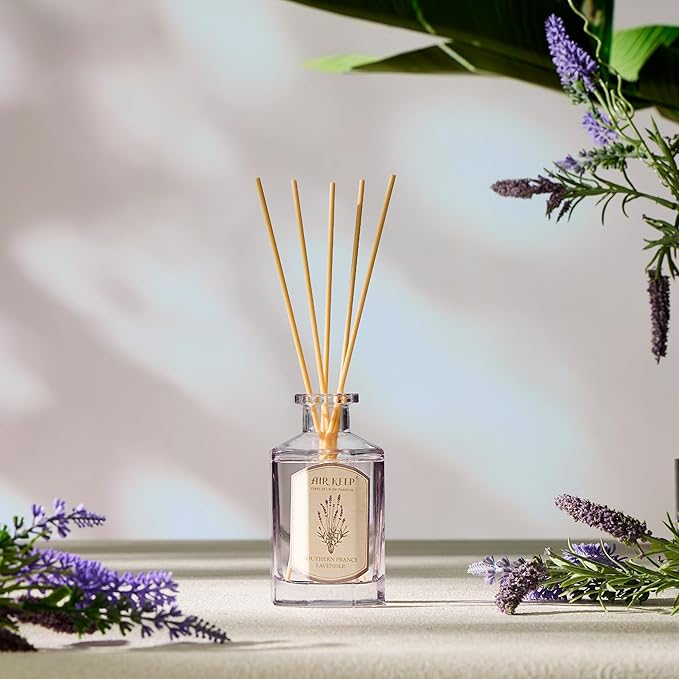 Airkeep Reed Diffuser Set-6.09 oz (180ml) Lavender Southern France Scented Diffuser with 8 Reed Sticks Home Fragrance Oil Diffuser for Bathroom Shelf Decor