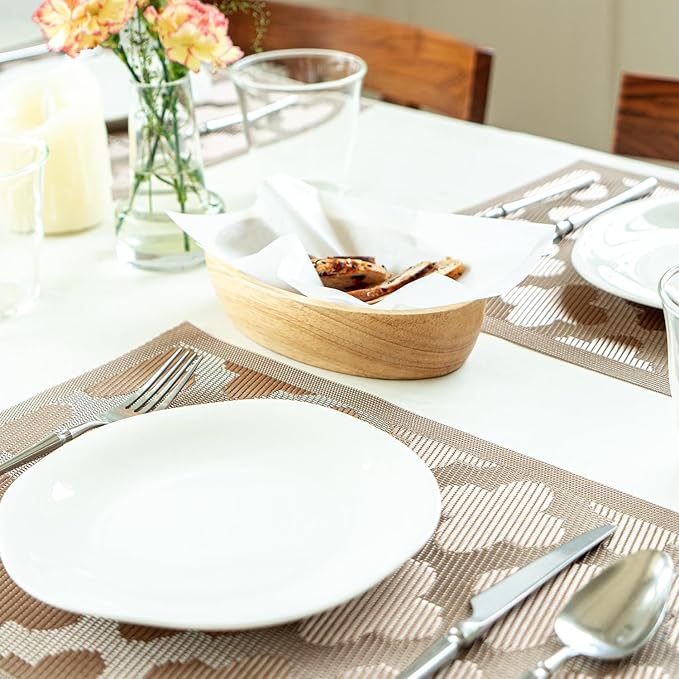 Placemats Set of 4 Vinyl/Plastic Woven Place Mats for Kitchen Table Indoor/Outdoor Washable Placemat Wipeable Dining Table Mats (Dark Brown Clover,4)