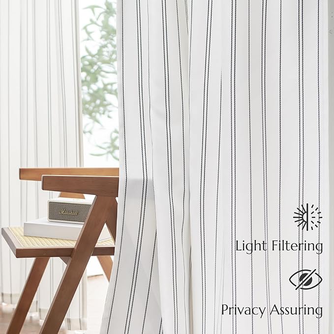 Jinchan Black and White Striped Curtain 100 Inch Extra Wide, Sliding Glass Door, Room Divider, Pinstripe Window Treatment Drape 1 Panel