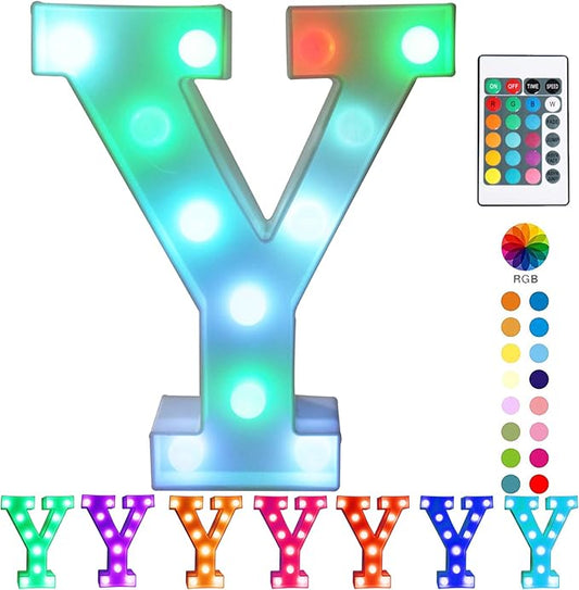 Pooqla Colorful LED Marquee Letter Lights with Remote – Light Up Marquee Signs – Party Bar Letters with Lights Decorations for The Home - Multicolor Letter Y