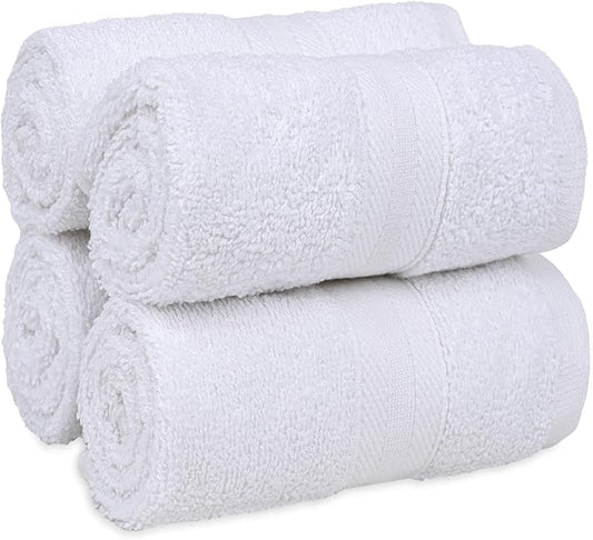 Quick-Dry, Soft & High Absorbent Washcloths Towels 13"x13" Cotton Turkish Bath Towel Set of 4 | Daily Use 100% Cotton Towels for Bathroom Gym & More | Bathroom Towels Set (4 Pcs, White)