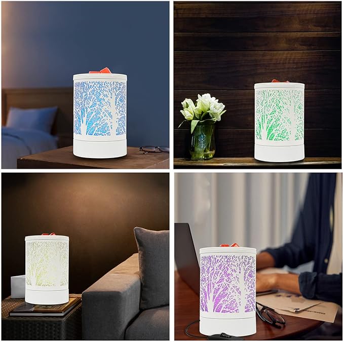 Scented Oil Wax Melt Warmer with 7 Colors Changing Led Light White Forest Design Fragrance Wax Candle Warmer for Home Décor