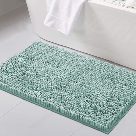 H.VERSAILTEX Bathroom Rugs Bath Mat Bath Rugs Bath Mats for Bathroom Non Slip Extra Thick Buncy Soft Chenille Bath Rug Fulffy Shag, Indoor Rug Carpet for Entry Living Room (Aqua Foam, 20" x 32")