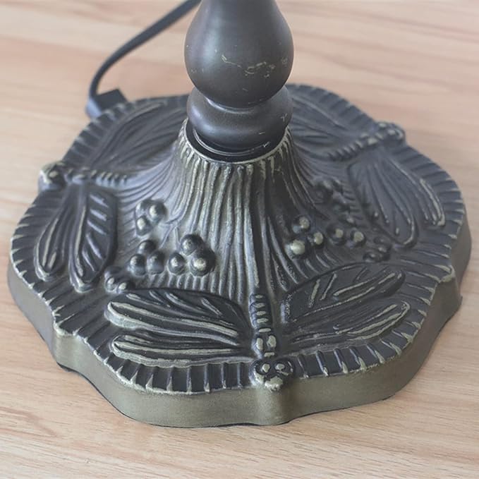 Tiffany Style Bankers Table Lamp Stained Glass Piano Desk Lamp Vintage Bedroom Bedside Lamp for Study,Antique Alloy Base,Zipper Switch,Dragonfly a